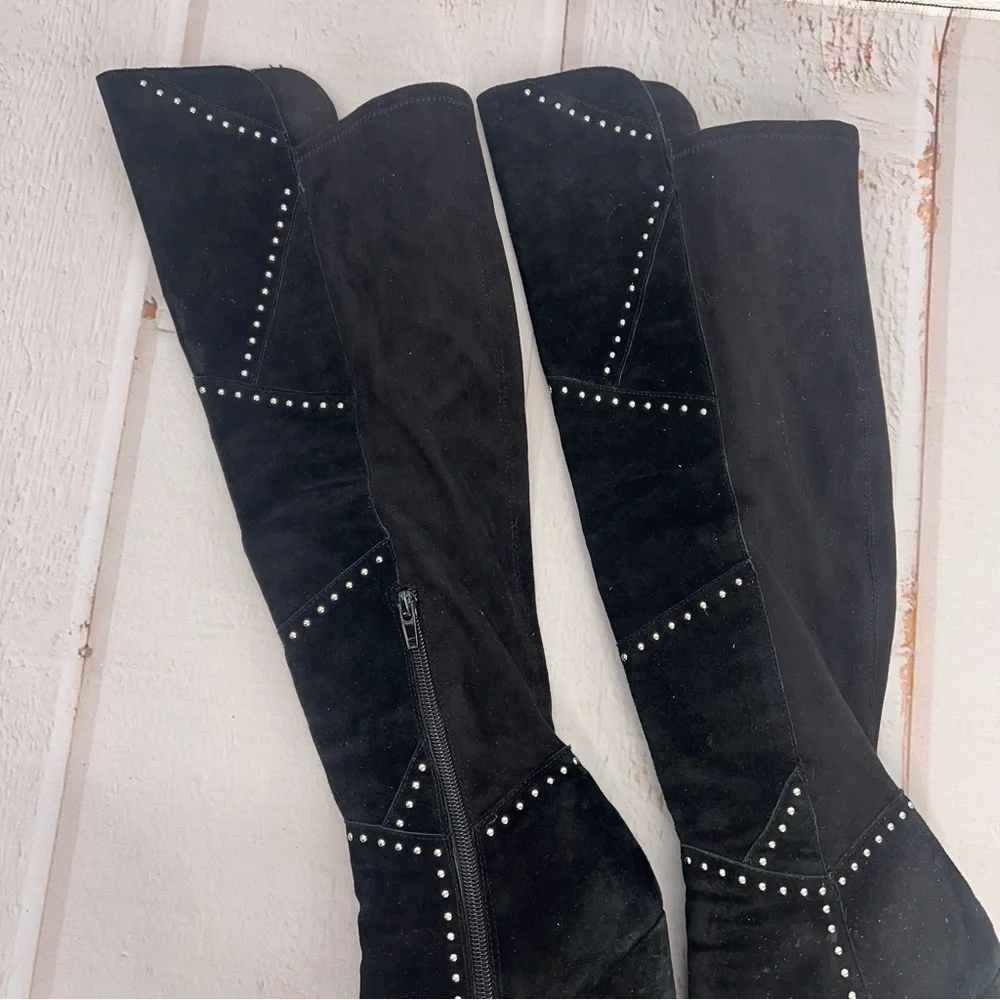 VINCE CAMUTO Carlene Black Embellished Leather‎ Suede Over The Knee Boots 6 1/2M